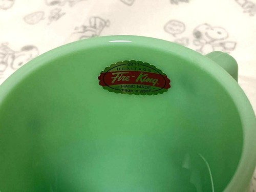 RARO Fire King SNOOPY Taza Apilable Cacahuetes 70º MEJOR AMIGO DEL HOMBRE Jade-ite Verde - Imagen 11 de 12