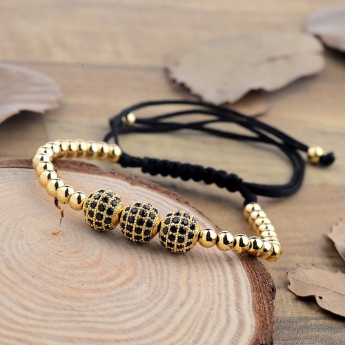 Luxury Men Women Micro Pave CZ Crown Copper Bead Braided Macrame Bracelets Gifts - Picture 45 of 51