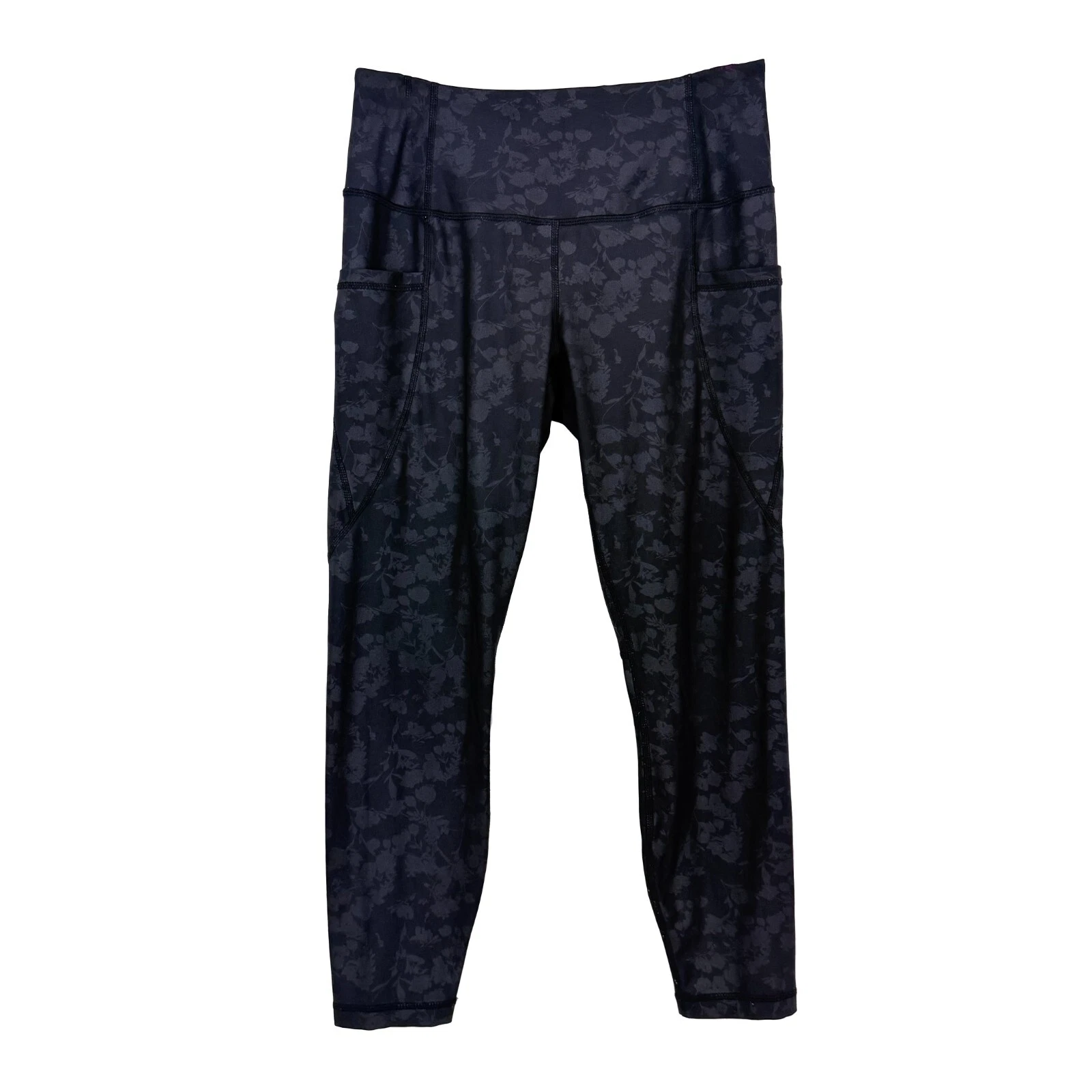 yogalicious shine floral print pocket 7/8 stretch metallic leggings