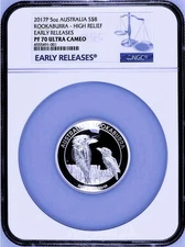2017 P Australia HIGH RELIEF 5oz Silver Kookaburra $8 Coin NGC PF70 UC ER + OGP