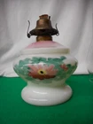 Vintage White Milk Glass Oil Lamp with Handpainted Flowers