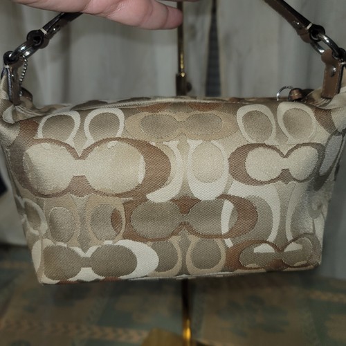 COACH Signature Canva & Leather Monogram C Mini Handbag Purse Beige & Dust bag - Picture 7 of 17