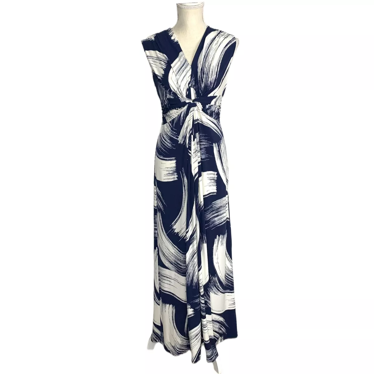 Eliza J Blue White Jersey Knot Front Sleeveless Maxi Dress Size 6 | eBay