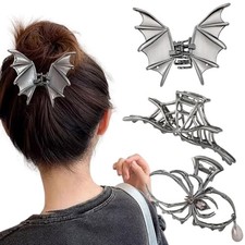 3PCS Black Spider Web Net Bat Hair Claw Clips for Women And Girls, Hiphop