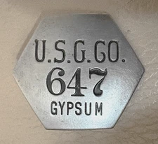 Vtg US GYPSUM CO Employee ID Badge #647; "C" Clasp Design; Famous Drywall Maker