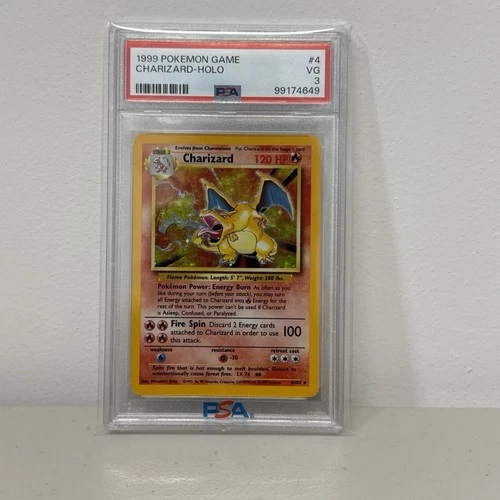 1999 POKEMON BASE SET UNLIMITED #4 CHARIZARD-HOLO PSA 3