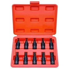 Torx Bit Socket Set, 10-Piece T20-T60, Cr-Mo Steel, 3/8" Drive, Storage Case