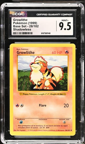 Growlithe (Shadowless) graded CGC 9.5 for sale on eBay