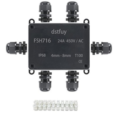 dstfuy Waterproof IP68 Electrical Box with 24A Barrier 120x95x50mm, Black 