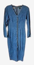 Vintage Exp By Express Button Front Long Sleeve Fitted Denim Dress Size 9/10 EUC