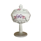Vintage Westmoreland Roses and Bows Milk Glass Pedestal Compote Candy Dish Jar