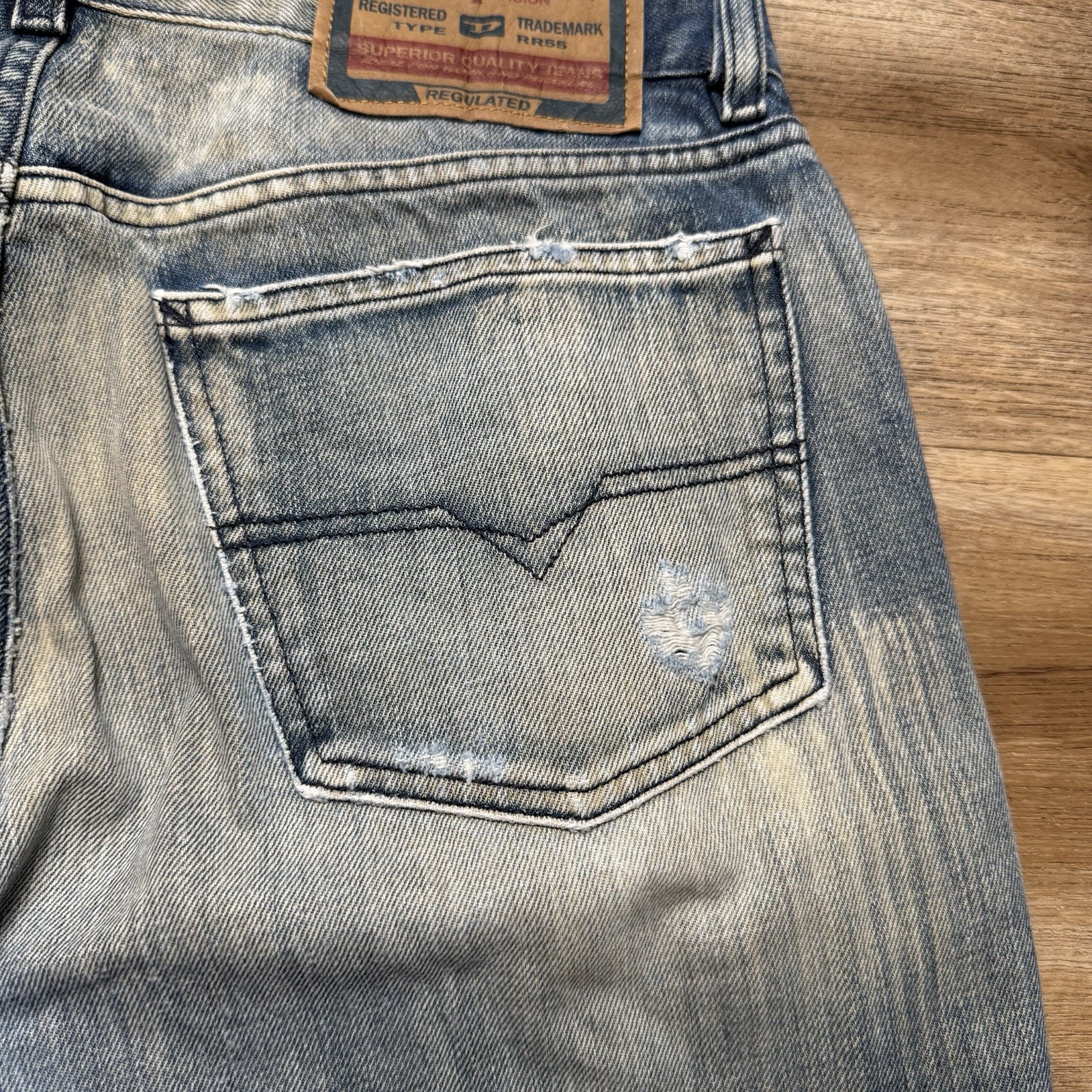 Diesel Jeans Men 33 (Fits 31x28) Blue Fanker Slim Bootcut Dirty Acid Wash Italy thumbnail 6