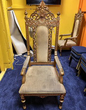 Ornate Baroque/Rococo High Back Fabric Upholstered Armchair, Gold Finish