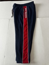 Tommy Hilfiger Blue Fleece Sweat Pants W/Spell Out Logo On Red Stripe Mens Sz XL