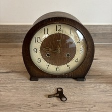 Vintage Smiths Dark Wooden ART DECO Mantle Clock With Key