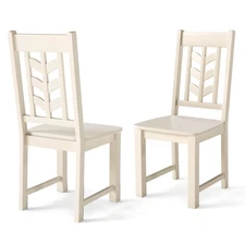 Dining Chair Set of 2 w/ Rubber Wood Frame & Leaf-shape High Back for Kitchen