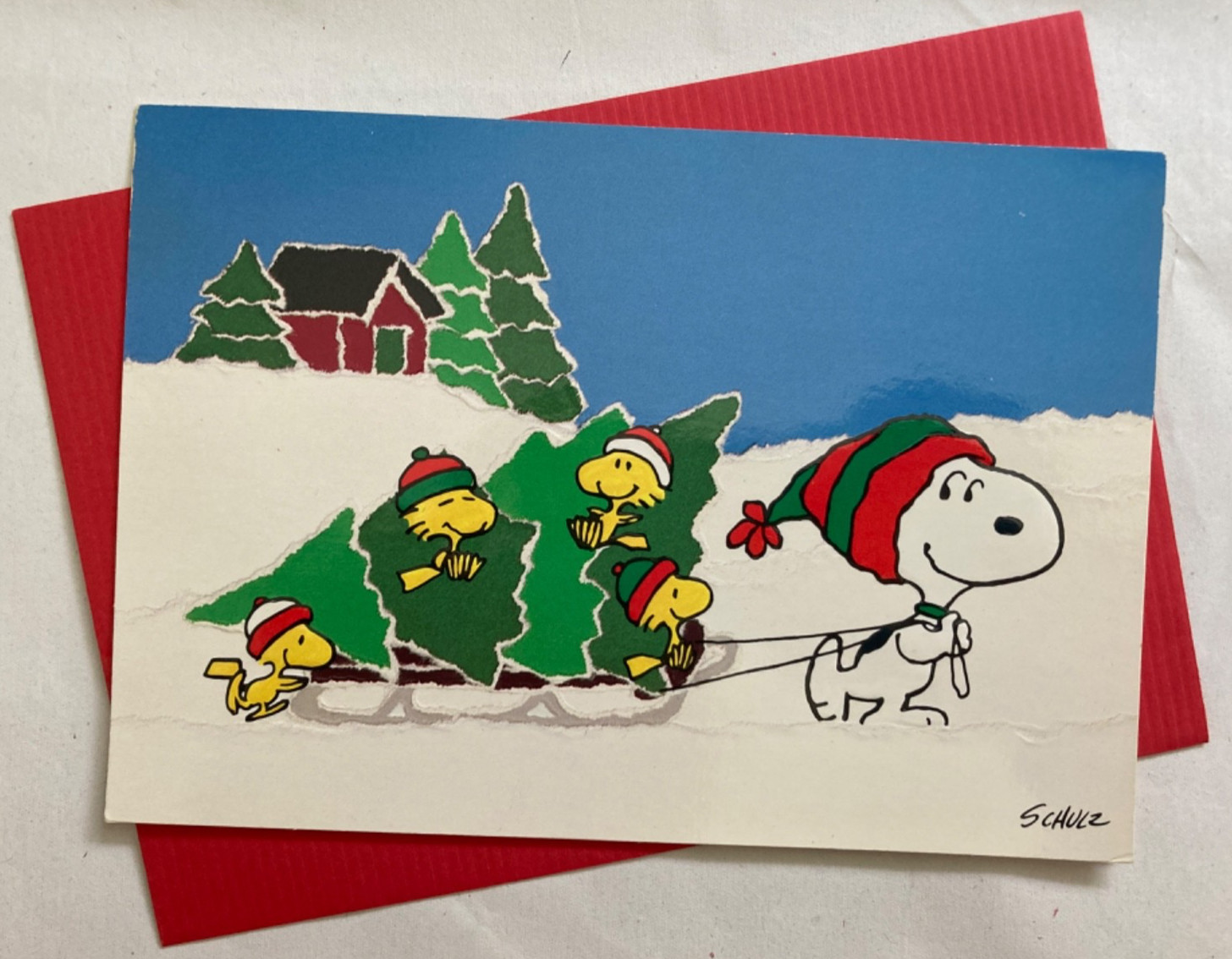 Vintage Charles Shulz Peanuts Snoopy & Woodstock Christmas Greeting Card