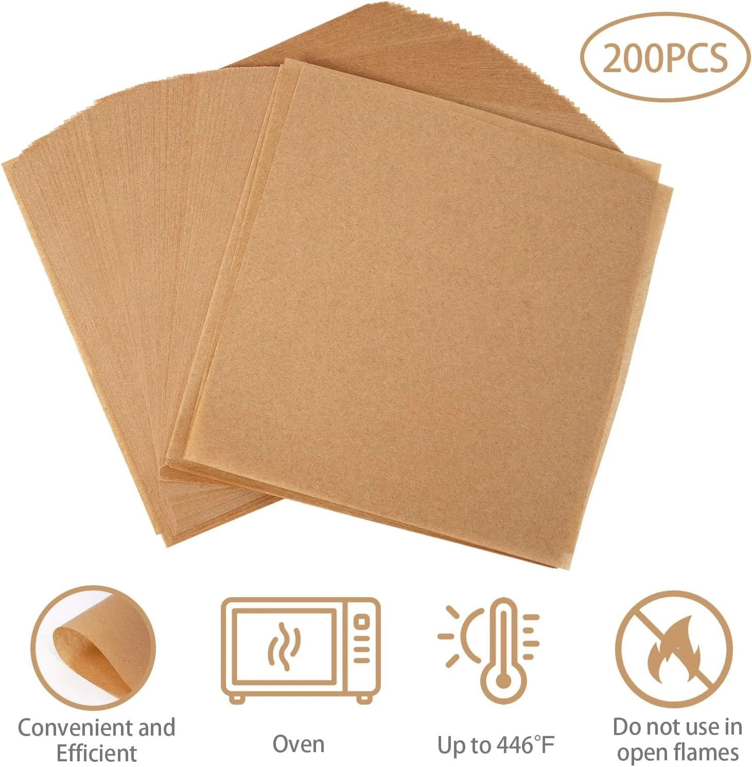 200Pcs 6 x 6 In Hamburger Patty Paper, Unbleached Parchment Paper Squares, Non-S