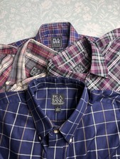 Lot Of 4 Jos A Bank Mens L Button Down Dress Shirts Multicolor Plaid Blue Red