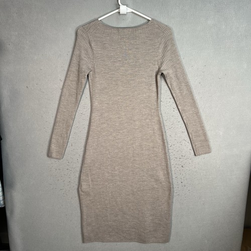 Uniqlo Wollmischung Kleid Gr. XS Beige VNeck Long Midi Maxi Rippstrick Langarm - Bild 7 von 8