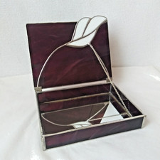 Vintage Purple Slag Stained Glass Jewelry Trinket Leaded Box w/Mirror