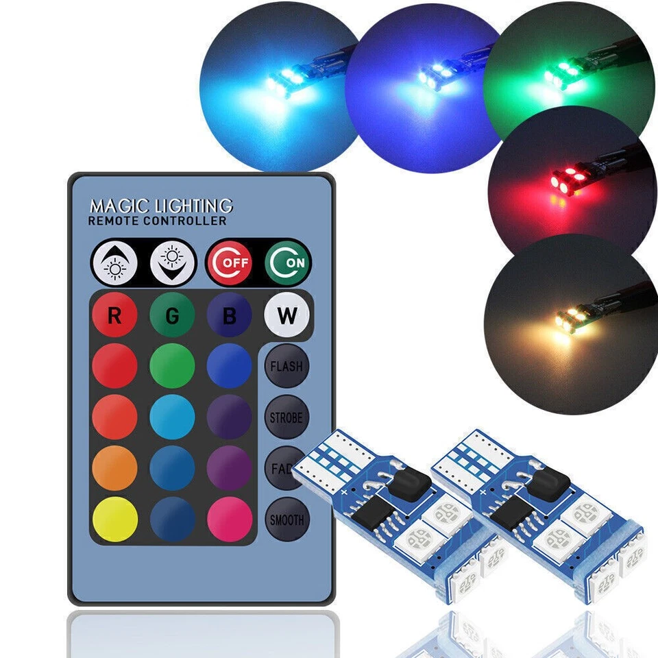 2x T10 6SMD 5050 RGB LED Seitenlicht Leselampe Standlicht Birne Fernbedienung - Bild 2 von 3