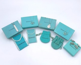 Auth Tiffany DoubleLoop/NarrowBar/Madonna Necklace/Oval Cufflink SV W/B BA120361