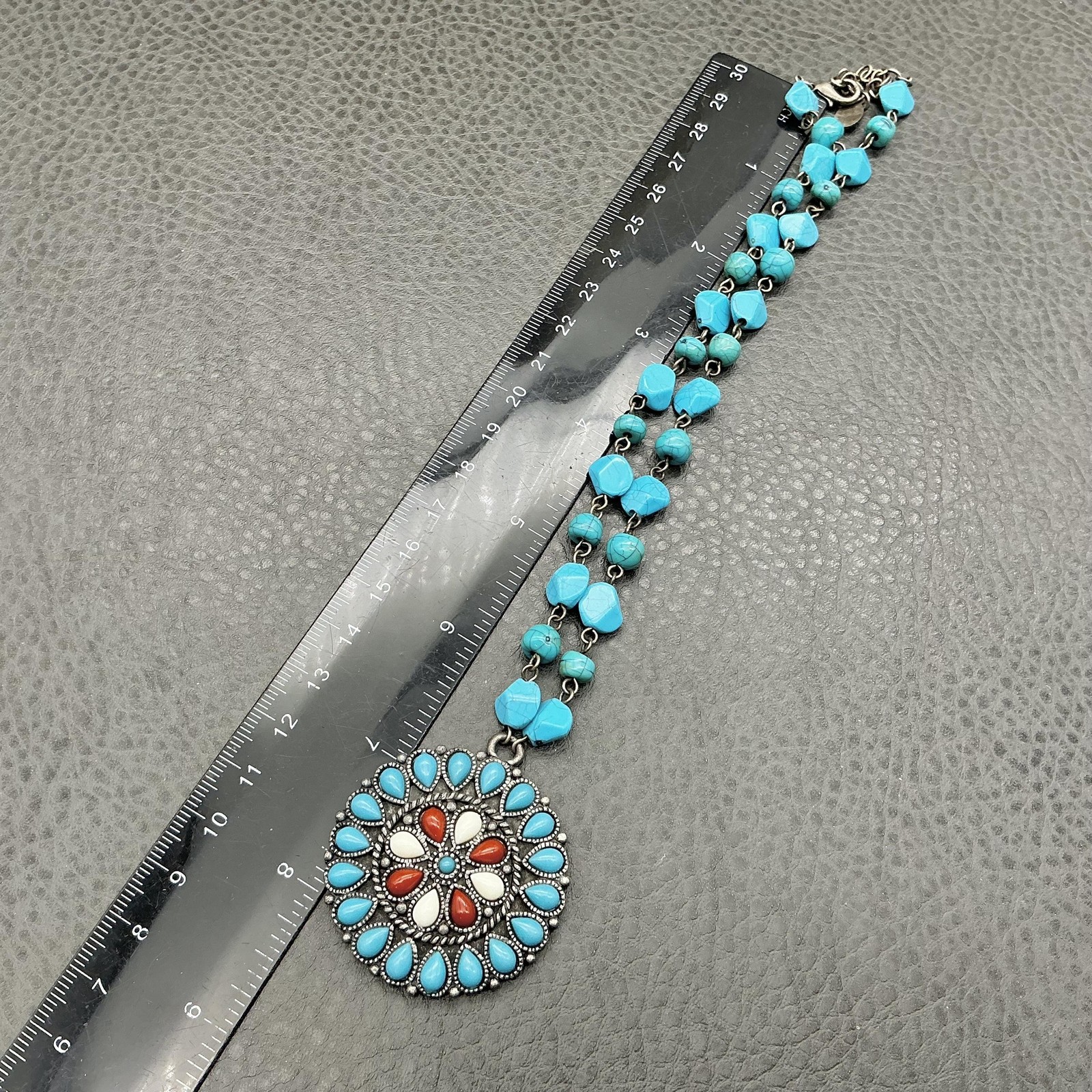 Robert Rose Turquoise Beaded Statement Pendant Ne… - image 3