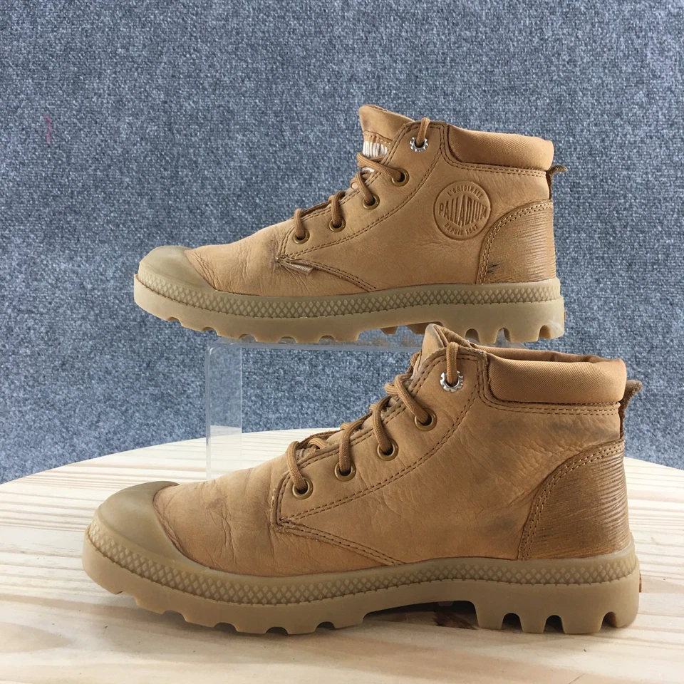 Botas Paladio Mujer 7 Pampa Lo Puño Combate Beige Cuero Con Cordones Punta Redonda Foto 2 de 4