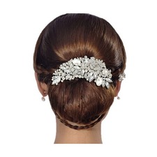 Silver-Tone Austrian Crystal Bridal Rose Flower Hair Comb Clear