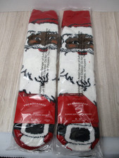  2 Pair Wondershop Men/Woman Crew Socks Christmas Black Santa Claus Super Soft
