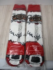 (2 Pair) Wondershop Men/Woman Crew Socks Christmas Black Santa Claus Super Soft