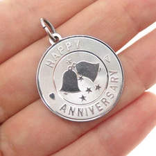 925 Sterling Silver Vintage Happy Anniversary Bell Charm Pendant
