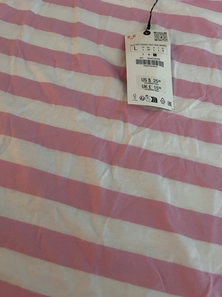 Brand New With Tags Zara Pink White Stripe Padded Shoulders Tshirt Size L - Image 3 of 4
