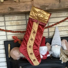 Villa Bacci Christmas stocking gold brocade Gold Button tassel