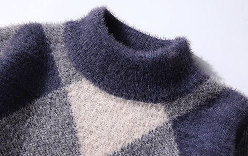 Cashmere sweater men's shirt high neck winter plaid pullover comfortable - Picture 12 of 13