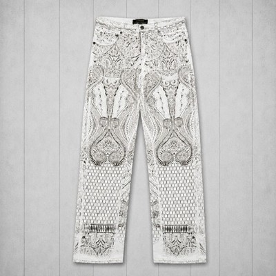 Roberto Cavalli Women White Tan Baroque Paisley Jeans IT 40 US 30 Made in Italy