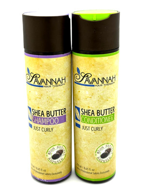 Lot/2 Savannah Hair Therapy Shea Butter Shampoo And Conditioner Just Curly ~