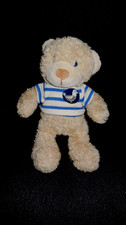 doudou peluche ours beige pull rayé bleu marin mouette POMMETTE 22cm