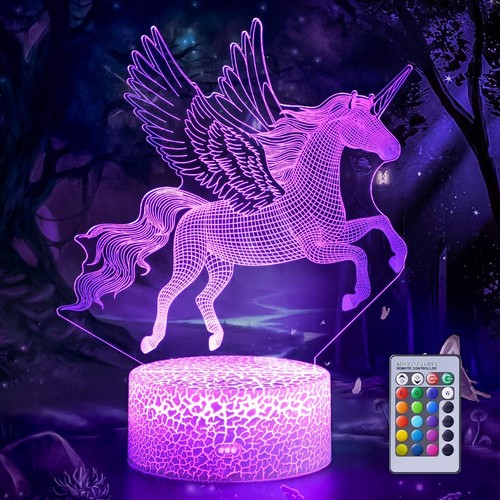 3D Illusion Lamp Unicorn, 3D Flying Unicorn Night Light Remote Control Desk V...