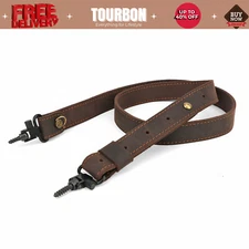 Tourbon Leather Rifle Sling Gun Strap+Metal Swivels Studs Screws Shooting Brown