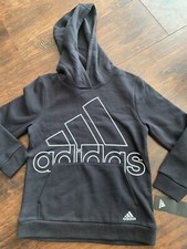 NWT ADIDAS AA6825 BOYS LOGO FLEECE HOODED PULLOVER sz7 BLACK REG 40