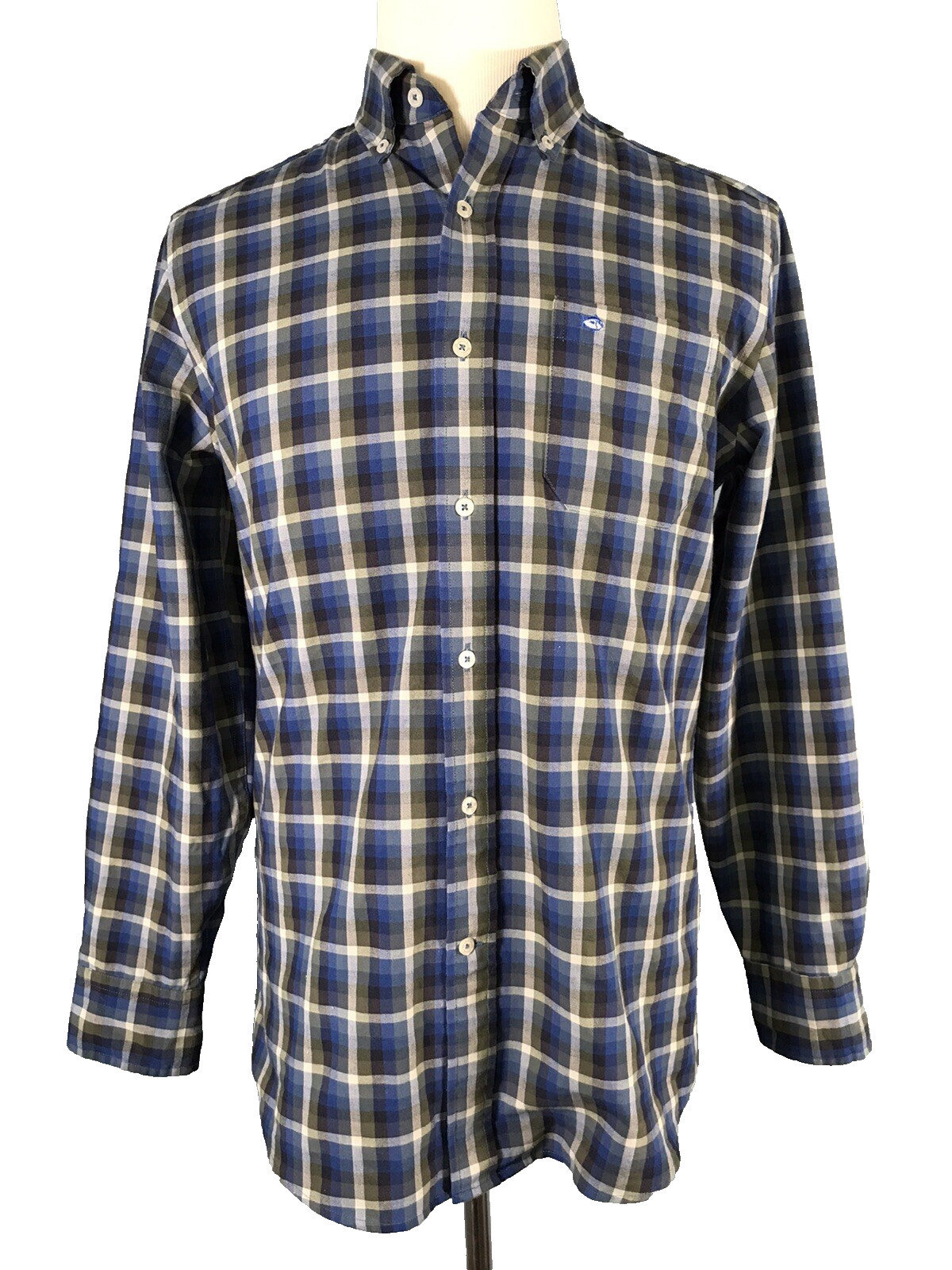 Мужская клетчатая сине-зеленая рубашка с длинным рукавом классического покроя в южном стиле, размер Sz Large