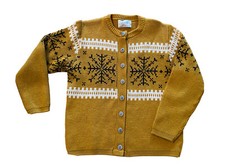 Vintage Jersild Wool Cardigan Sweater Women's Medium Nordic Snowflake Mustard