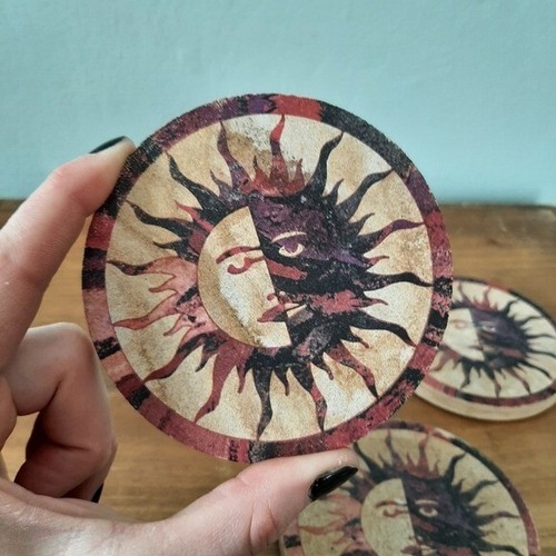 Thirstystone Celestial 90s Sun Face Stone Coaster Set of 4 Whimsygoth Bohemian - Picture 2 of 4