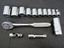 Vintage Indestro Select 3/8" Drive 14pc SAE Socket Set 6272 Ratchet Made in USA