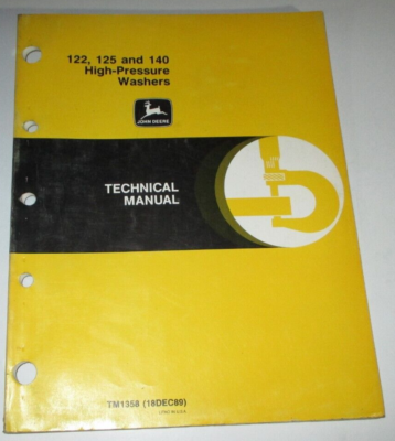 #ad John Deere 122 125 140 High Pressure Washer Technical Service Manual JD ORIGINAL $15.99
