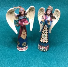 A Pair Of Angel’s With Wings Heart, And Dove Hand Painted , 5 Inch Ornament