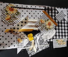 Slow Stitch Kit Fabric Black Dot Ribbon Shabby Romantic Floral Mindful Sew W