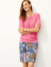 NEW 69 TALBOTS Blue,Pink Island Floral,Botanical Twill A-Line Skirt Sz 2